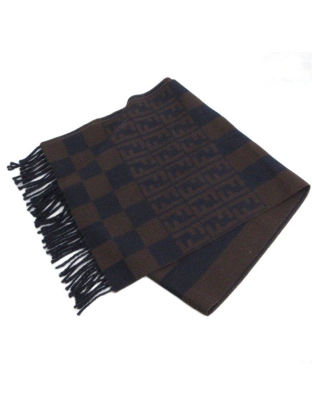 Fendi Zucca Pattern Scarf Navy Brown